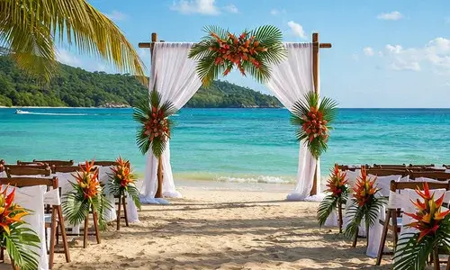 Montego Bay Jamaica destination wedding beach ceremony at sunset